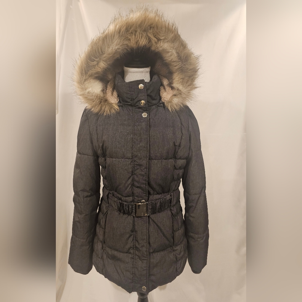 Women's Laundry By Design, Winter Jacket  with Belt. (Large) Charcoal gray.